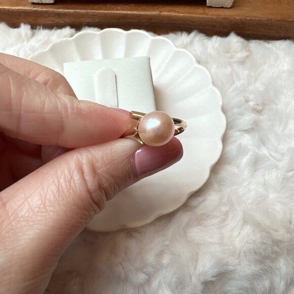 New 10k Yellow Gold with Genuine Pink Freshwater Pearl Ring - Picture 5 of 8